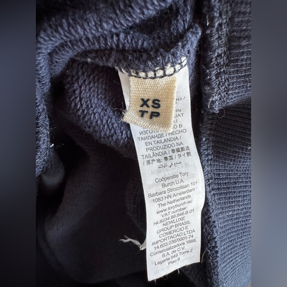 Tory Burch Sport Navy Blue Raglan Cotton Sweatshirt with Logo, XS - Picture 6 of 8